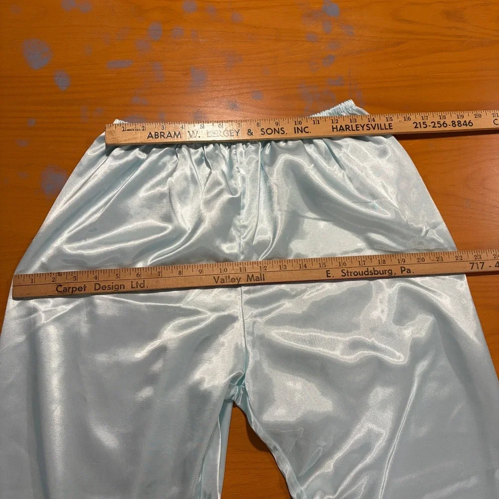 Circa 2000 Vintage 90s Light Blue Satin Pajama Set Shirt Pants Womens L Pastel
